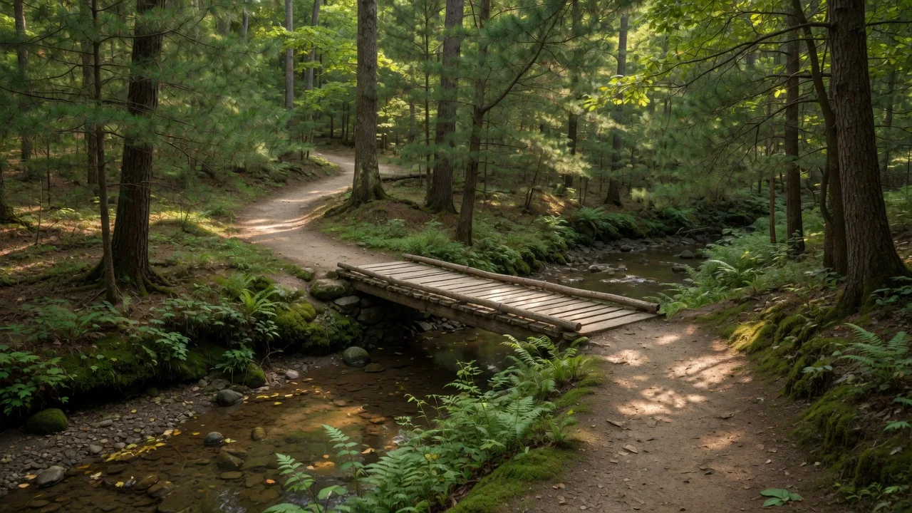 A walking trail through the woods