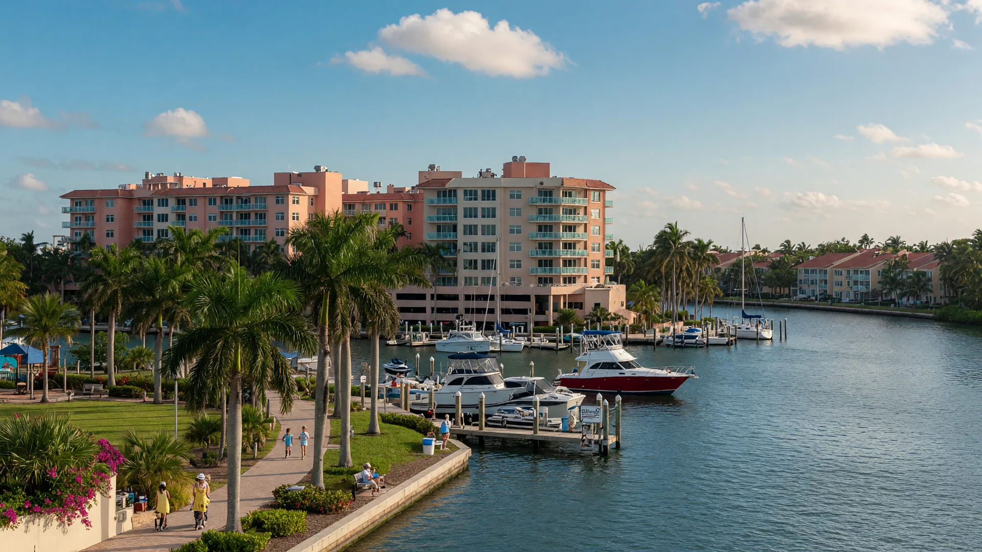 Boynton Beach Florida waterfront with marina and condos