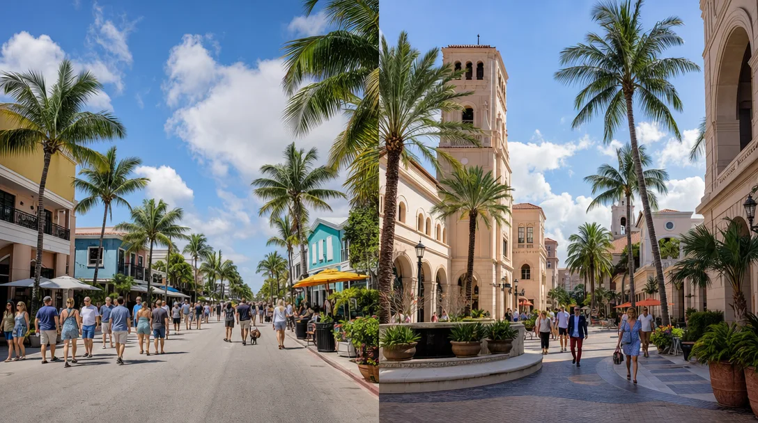 Split scene comparing Delray Beach and Boca Raton