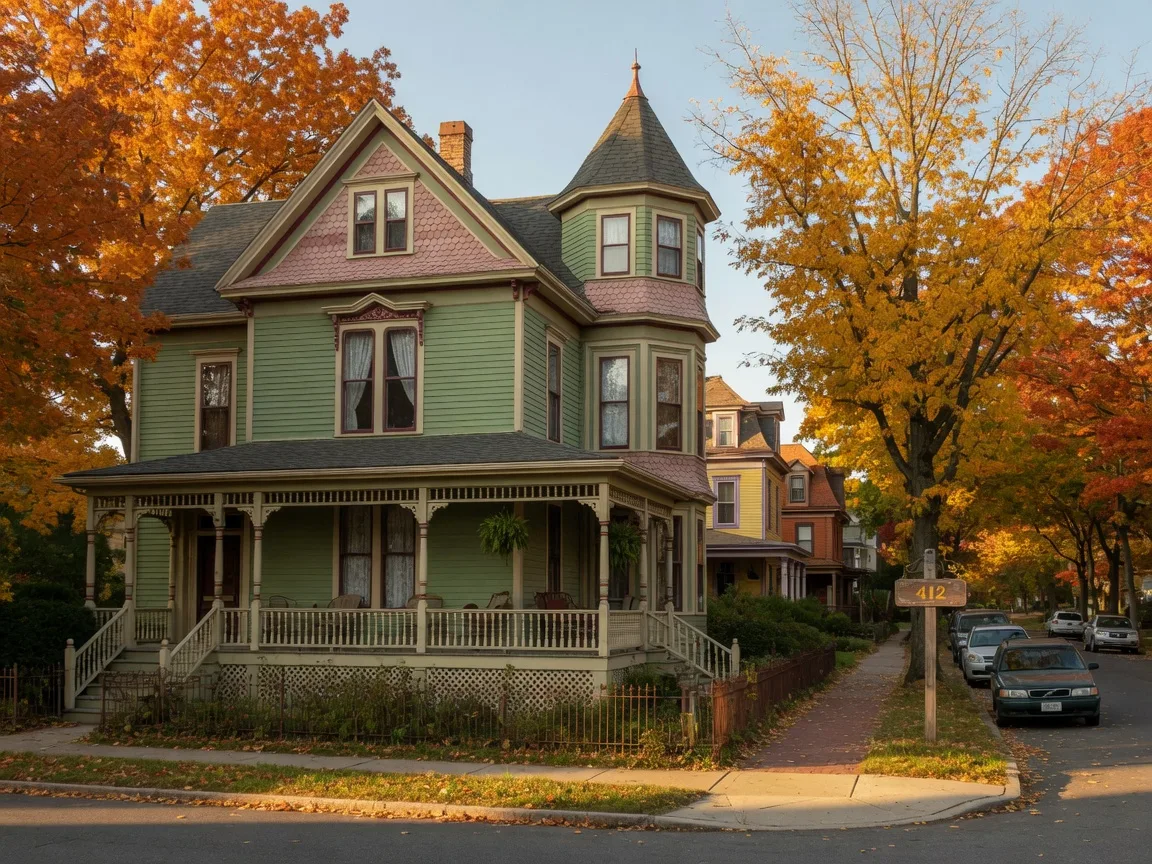 Historic painted Victorian home in Newtown with wrap-around porch