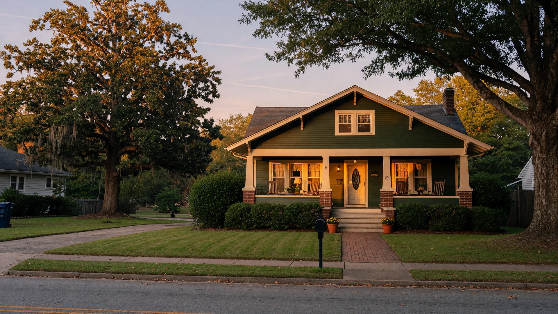A classic Metro Atlanta craftsman bungalow with a full front porch at golden hour, the kind of first home this guide helps you sell
