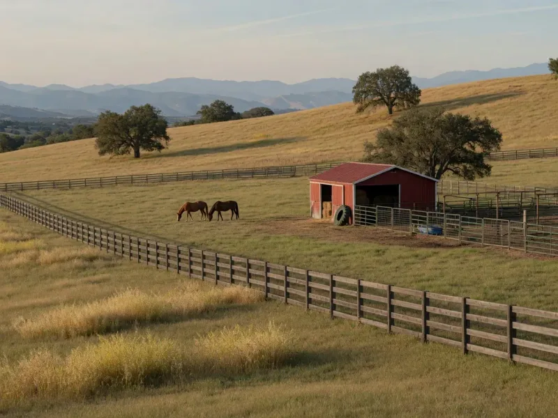 Equestrian acreage in the Tenaja area near Murrieta, California, with fenced pasture and hills