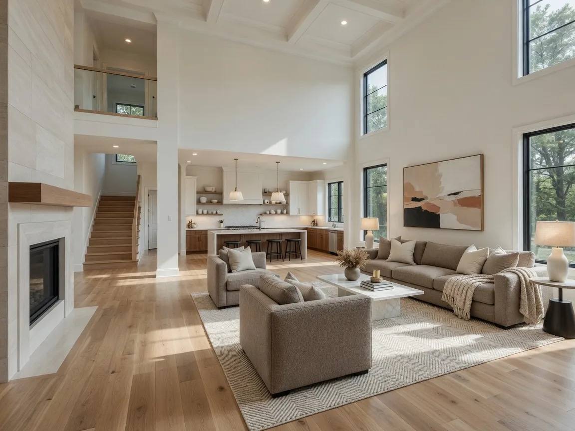 Beautifully designed new construction home interior in Johnson County with high ceilings, natural light, and premium finishes