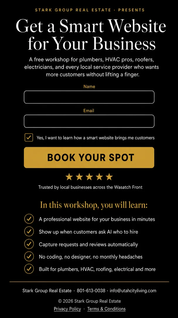 Smart Website for Your Business workshop infographic for local service providers and trades