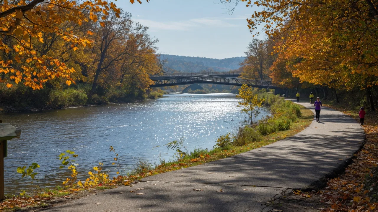 The Schuylkill River Trail in Conshohocken on a sunny autumn morning