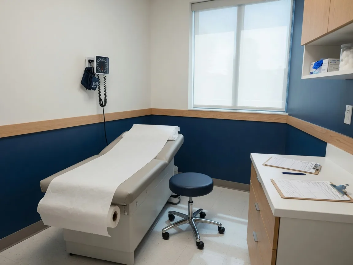 A medical exam room prepared for a DOT physical
