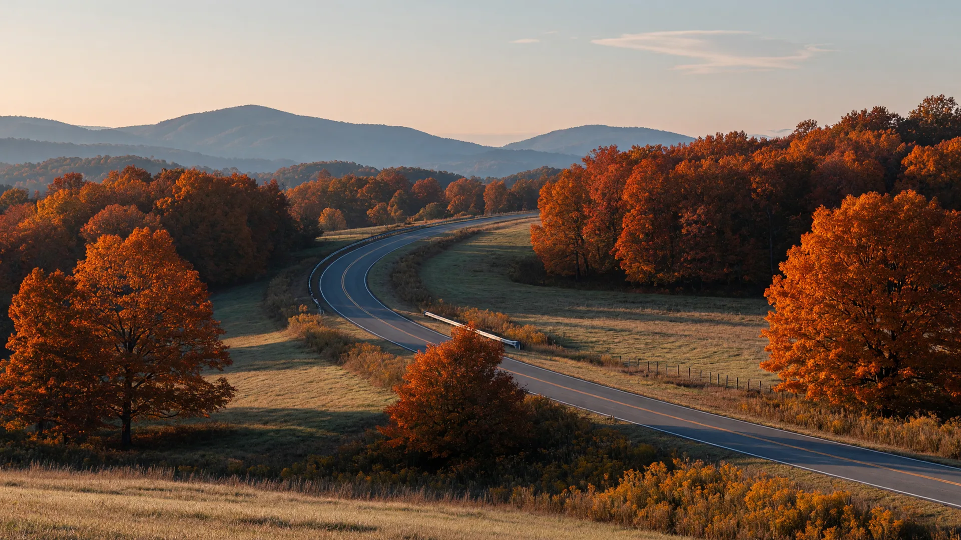 North Georgia foothills in autumn color along a country road
