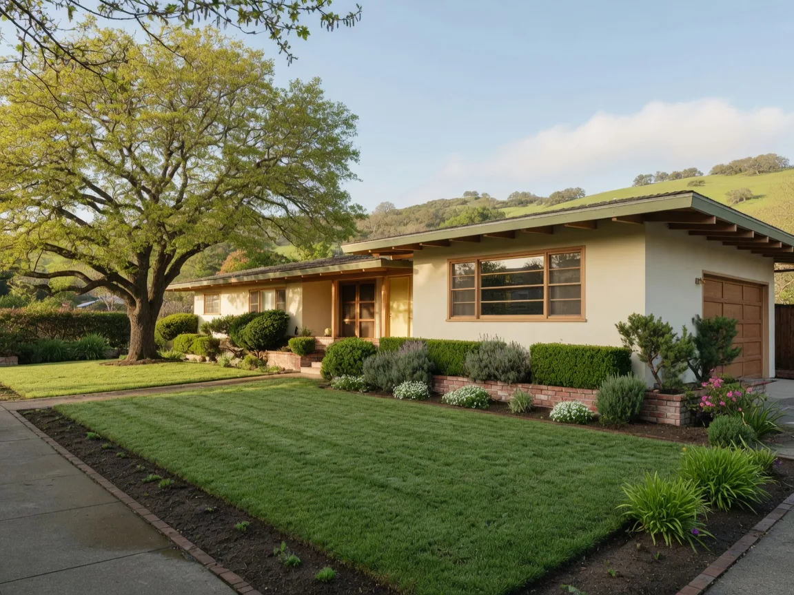 A classic mid-century ranch home in the East Bay hills on a clear spring morning