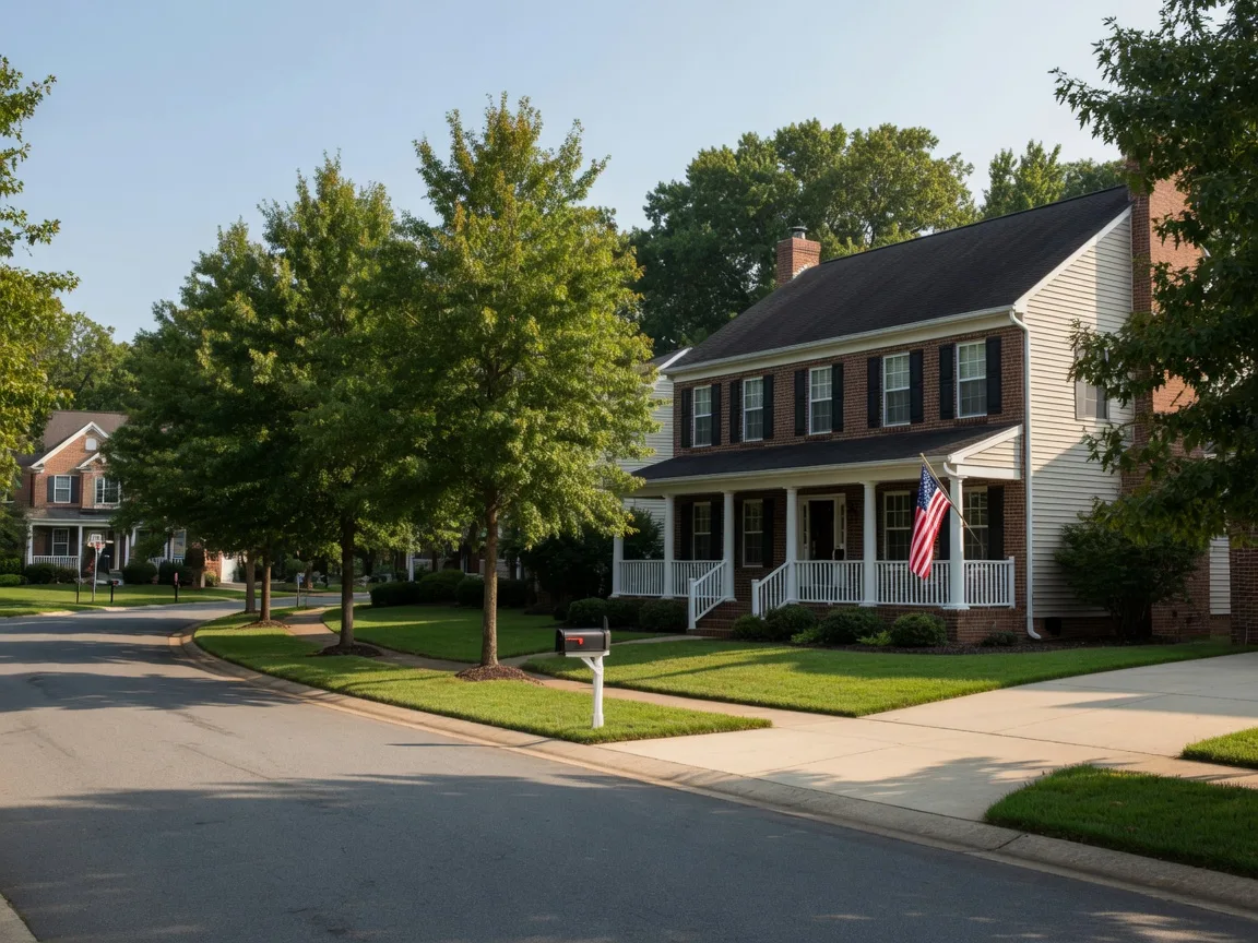 A classic Colonial-style brick and siding home on a tree-lined cul-de-sac in Montclair, Virginia