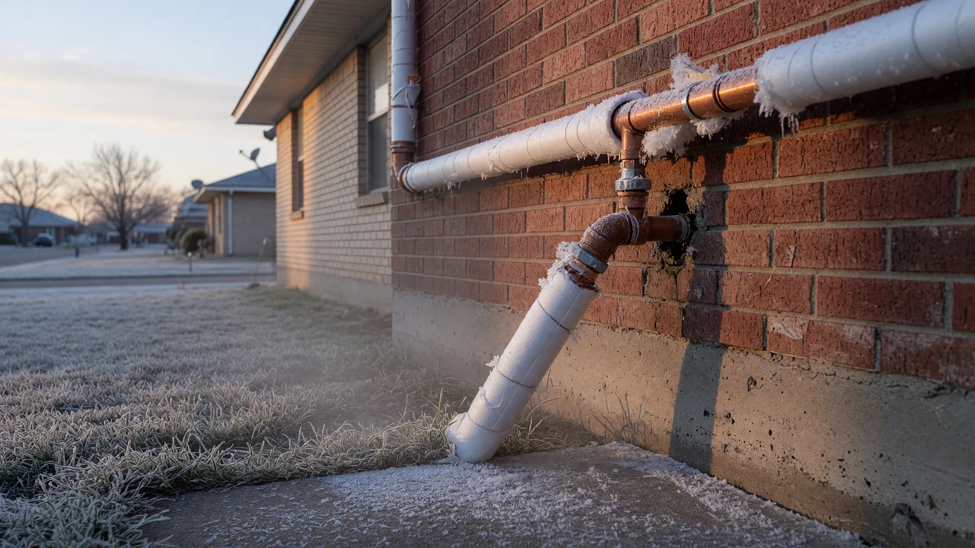Home water pipe wrapped in insulation during a Texas freeze