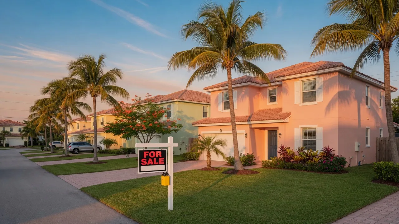 For Sale sign in front of a well-maintained South Florida home