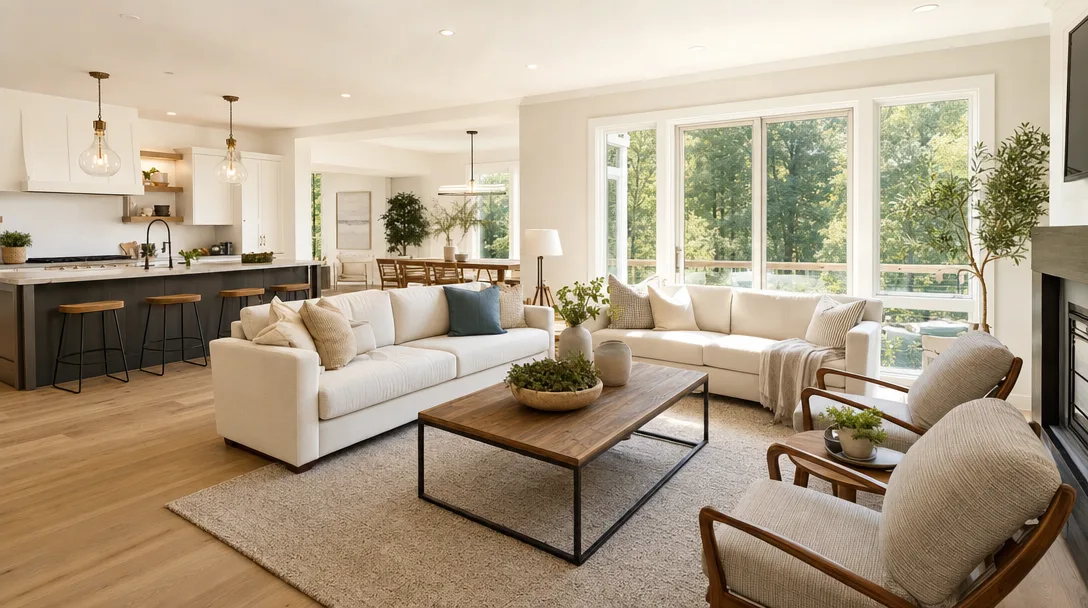 Professionally staged home interior with natural light