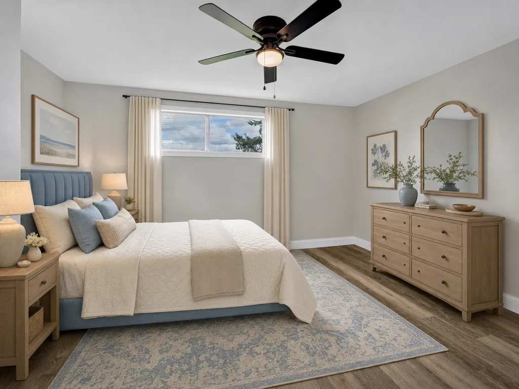 Primary bedroom virtually staged as a serene master suite