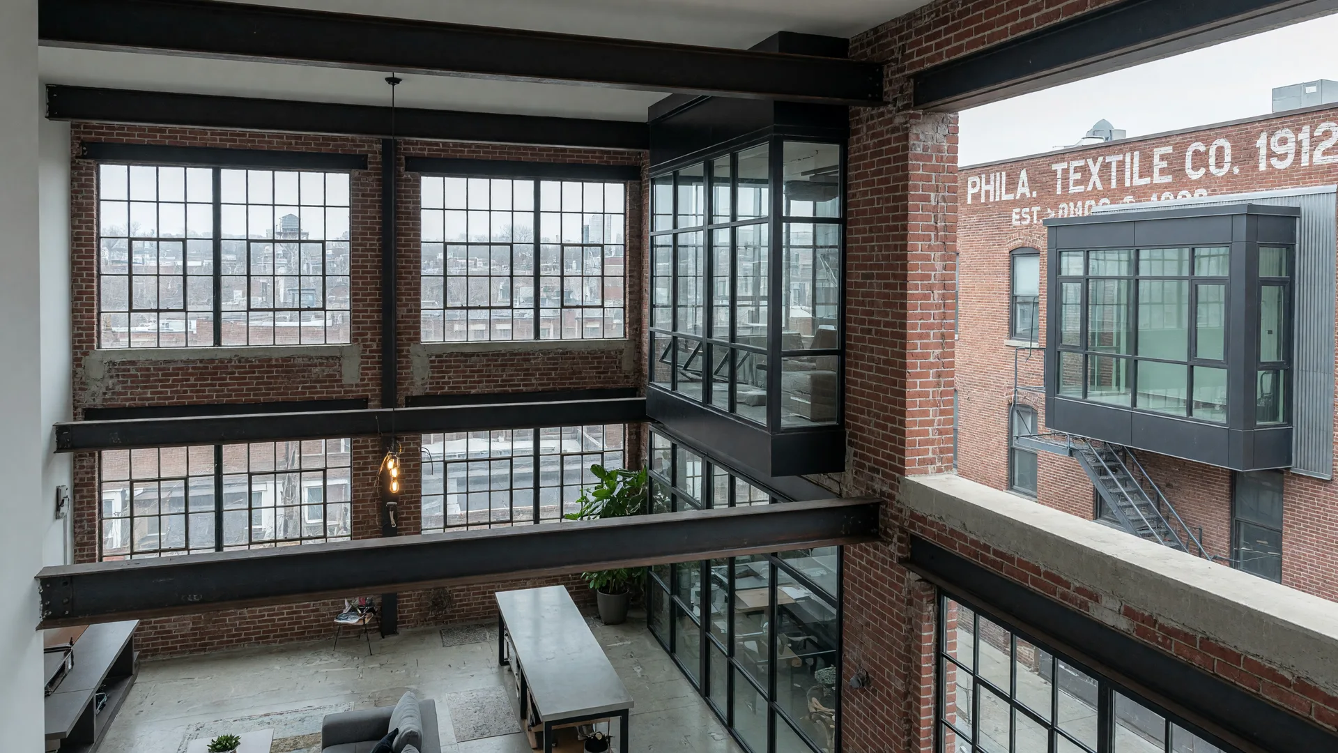 Converted industrial warehouse loft apartments in Fishtown Philadelphia