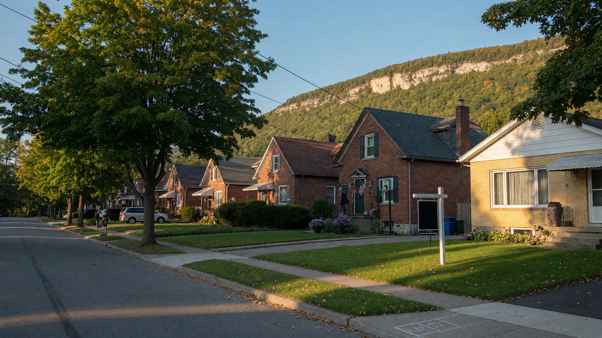 Quiet Hamilton Mountain residential street in late summer with warm afternoon light