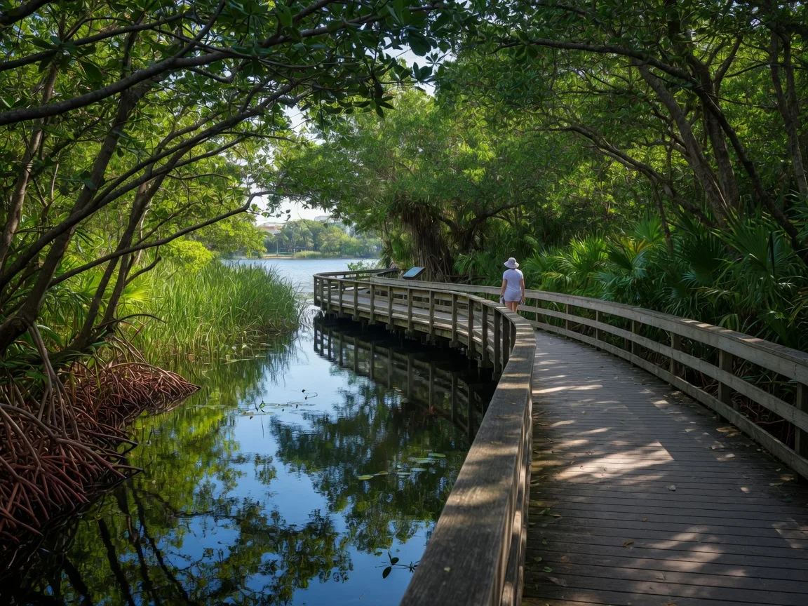 Boardwalk through wetlands at Green Cay Nature Center in Boynton Beach Florida