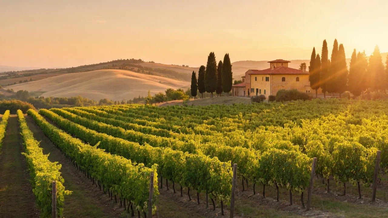 Golden-hour vineyard landscape in the Rogue Valley, Oregon