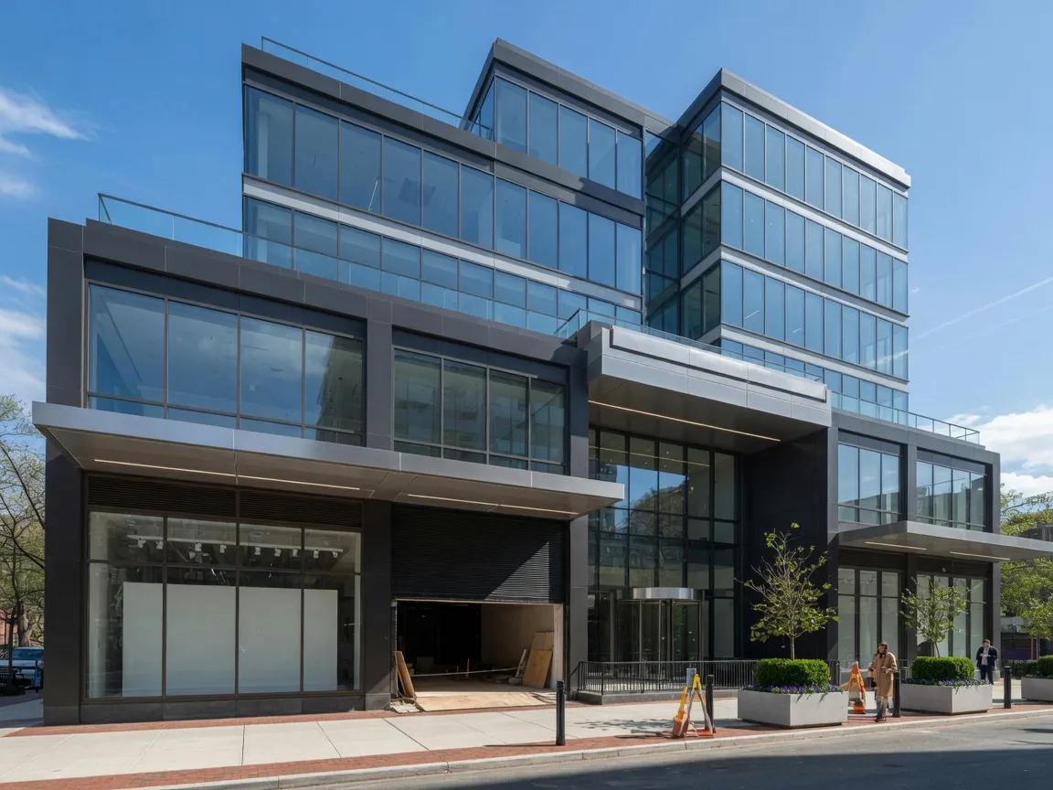 New construction modern glass and steel condominium in Rittenhouse Square