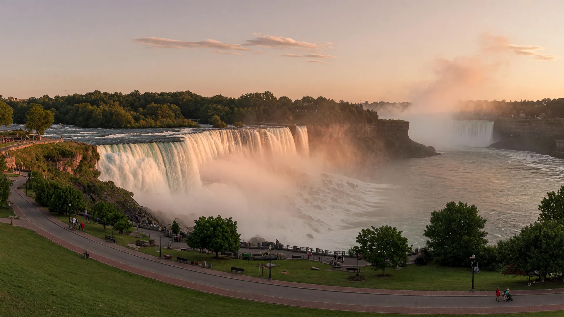 A wide view of the Horseshoe Falls on the Niagara River, the cover image of A Guide to Life Around Emerald