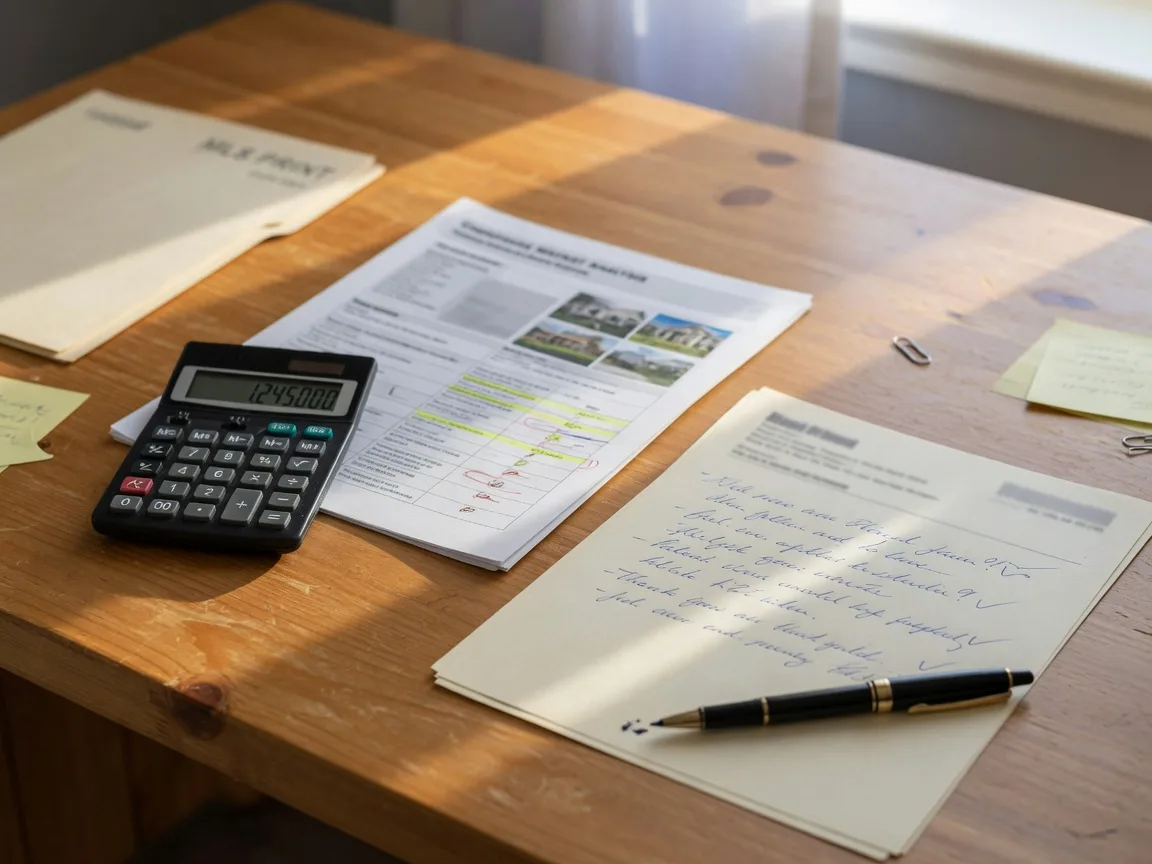 Real estate negotiation documents with calculator on a desk