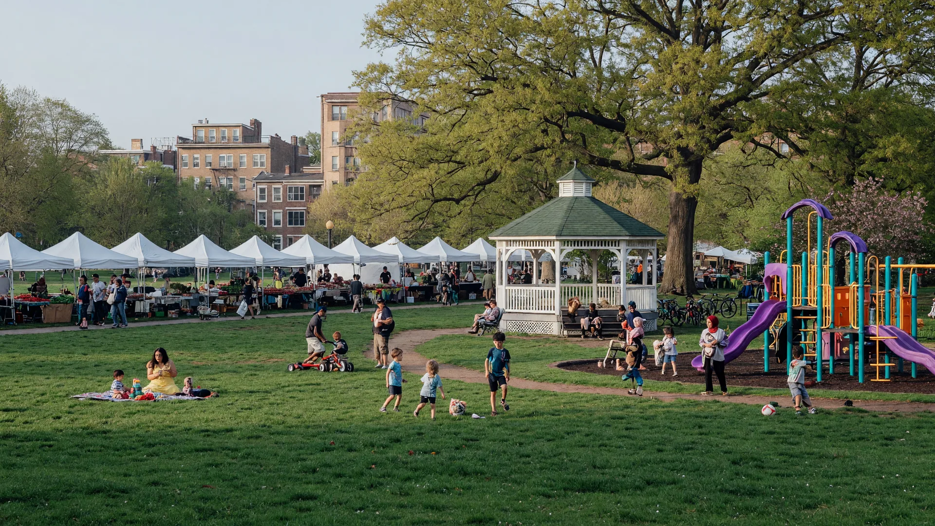 Clark Park in University City, Philadelphia with community gathering