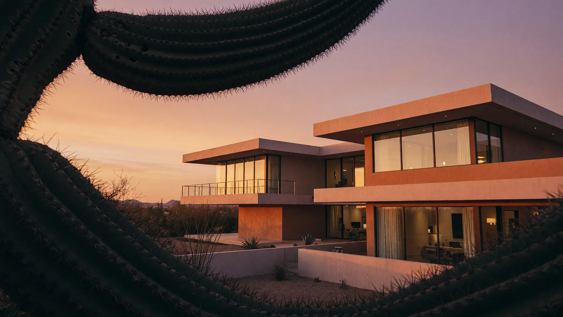 Modern desert home in Phoenix at golden hour
