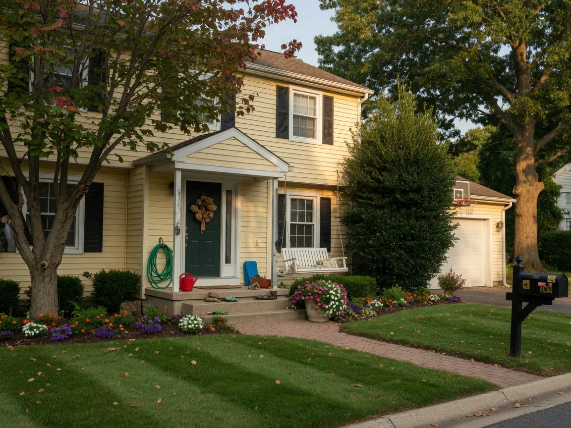 South Jersey suburban home on a sunny late summer afternoon with mature trees and well-maintained landscaping