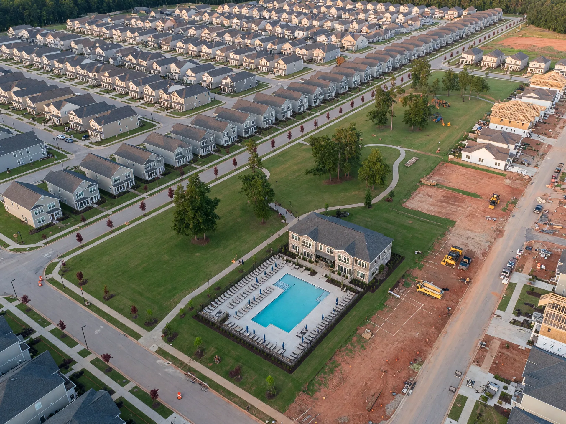 Aerial view of an expanding master-planned community in North Fulton