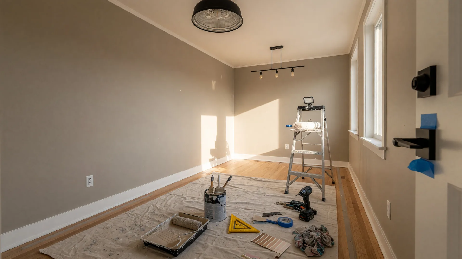 Home renovation scene with fresh paint and new fixtures