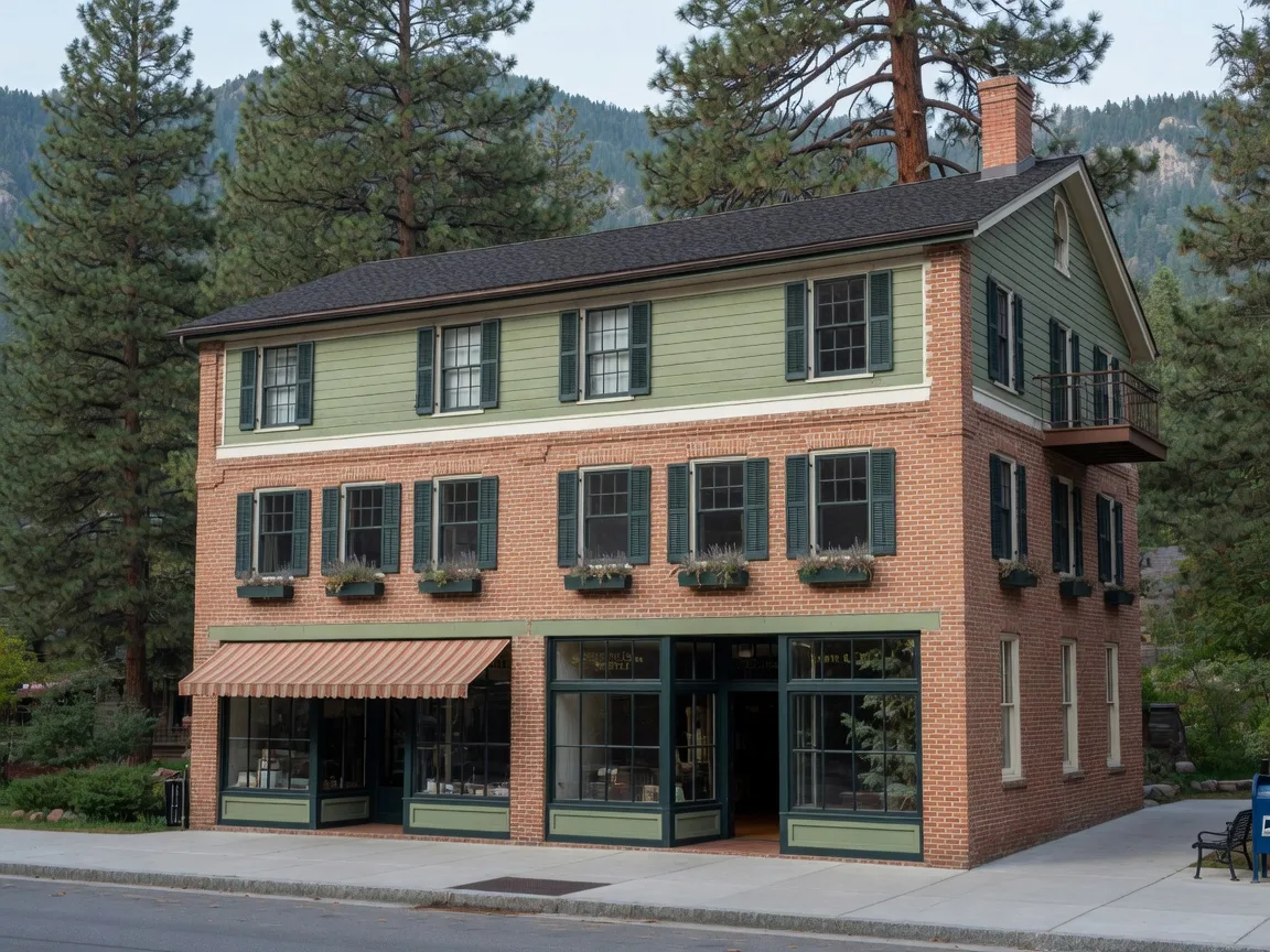 Mixed-use investment building with commercial storefronts and apartments above in a Flagstaff mountain town