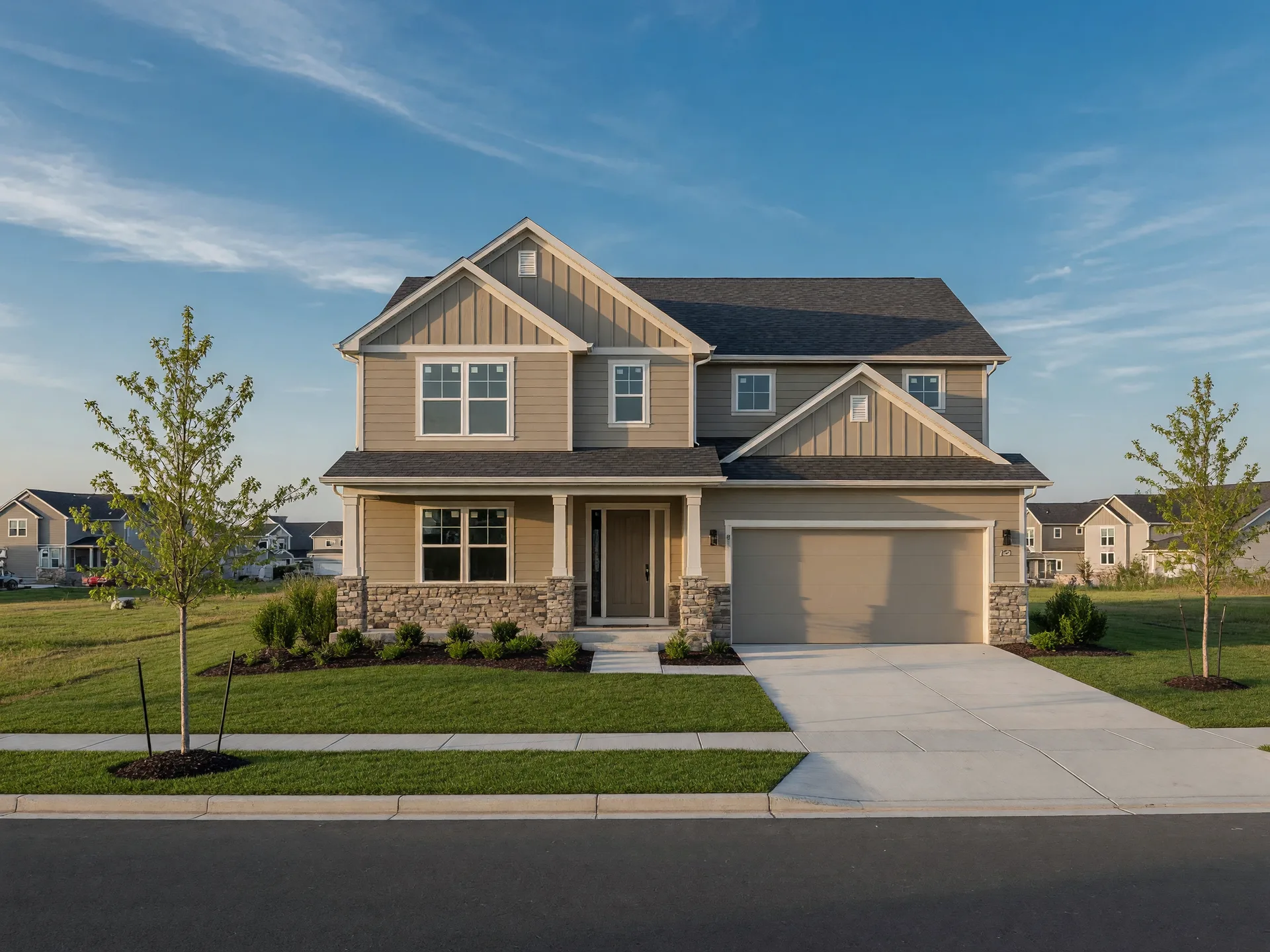 Newer, larger single-family homes in The Bridges community in Meridian