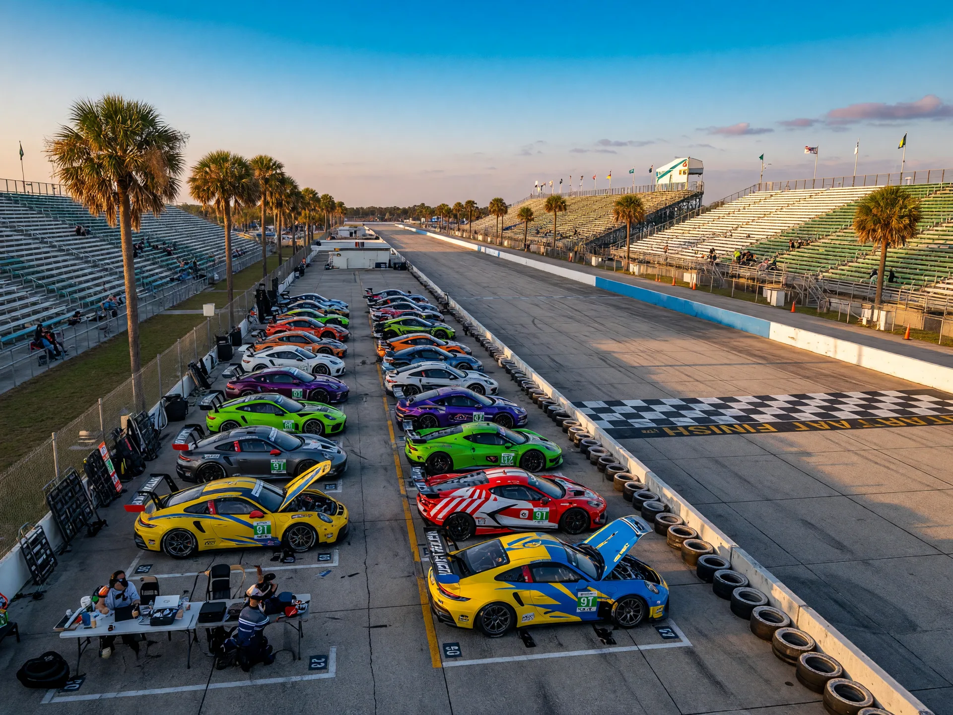 Sebring International Raceway paddock and grandstands during race day