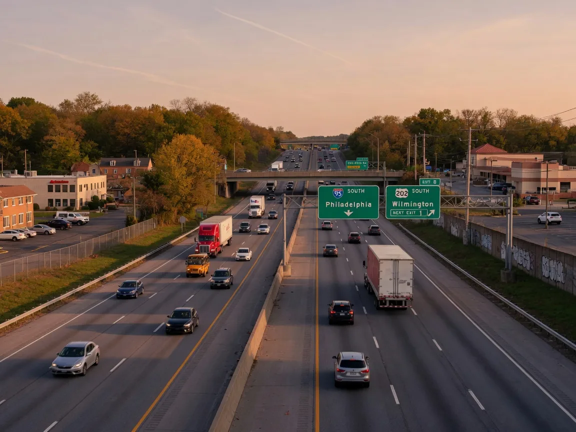Major highways near Glen Mills including I-95 and US-202