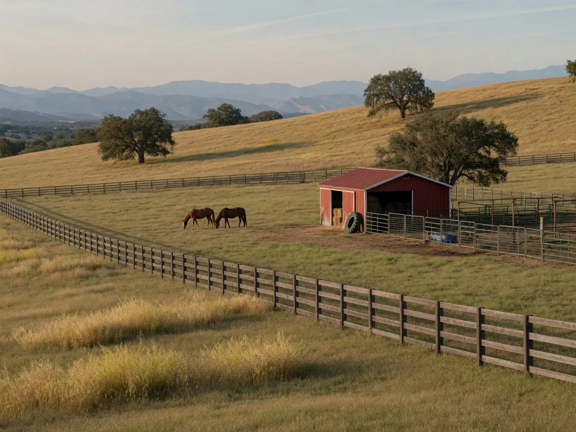 Equestrian acreage in the Tenaja area near Murrieta, California, with fenced pasture and hills