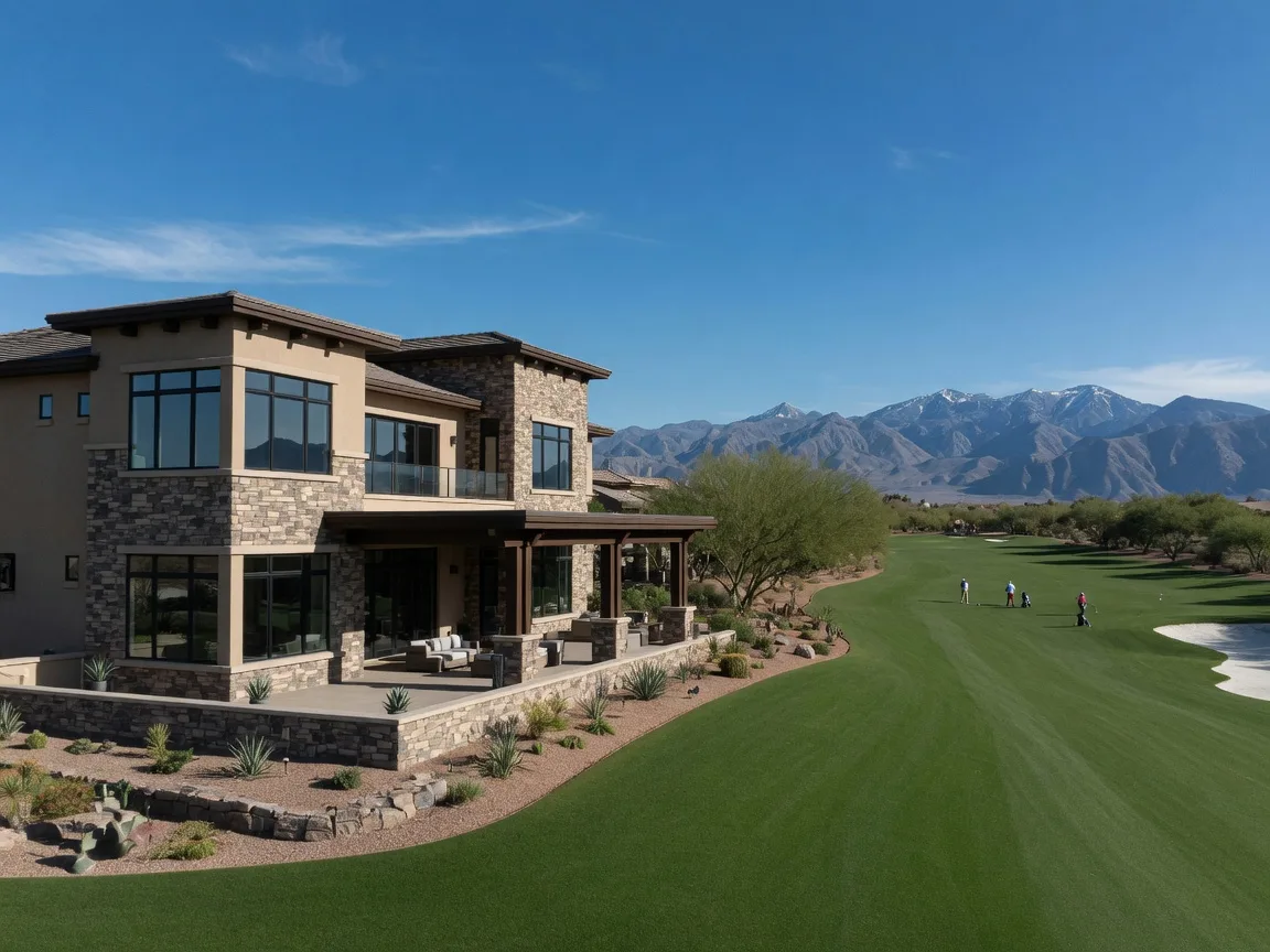 Luxury two-story home on a golf course fairway in Summerlin with mountain views in the distance