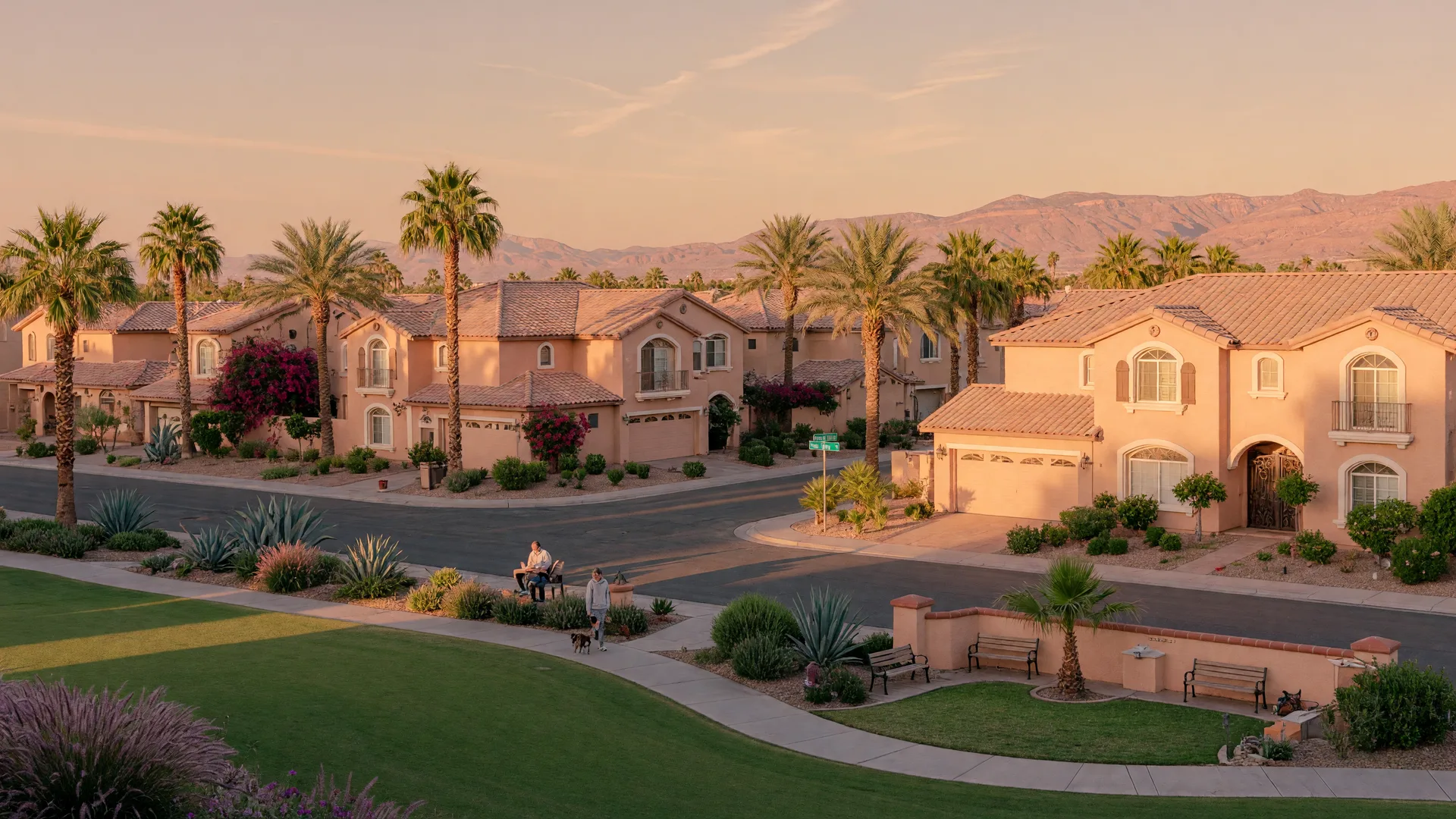 Peccole Ranch, a Mediterranean-style master-planned community in west Las Vegas with terra-cotta-roofed homes, palm-lined streets and a greenbelt