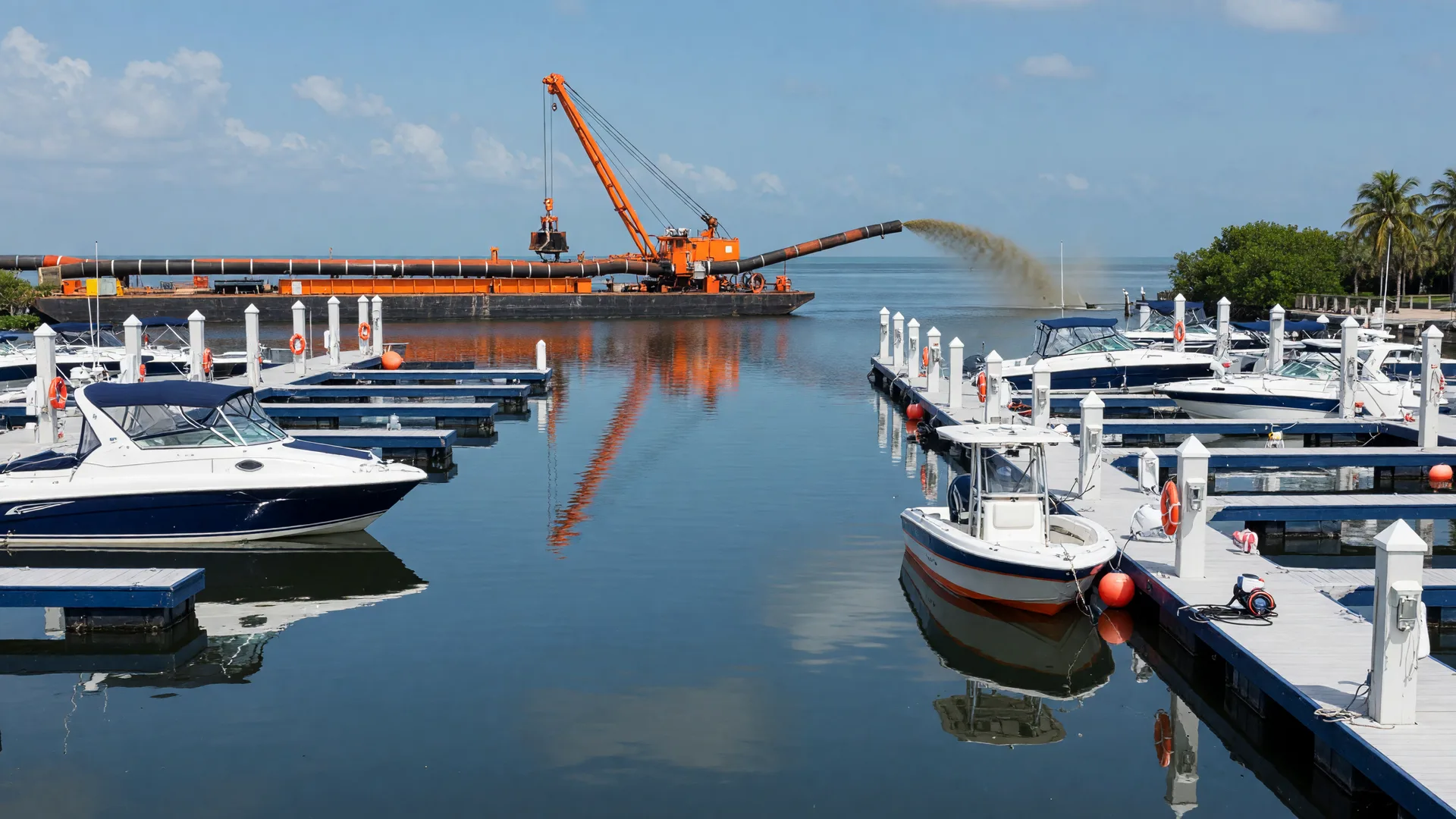 A clean waterfront marina waterway in South Florida