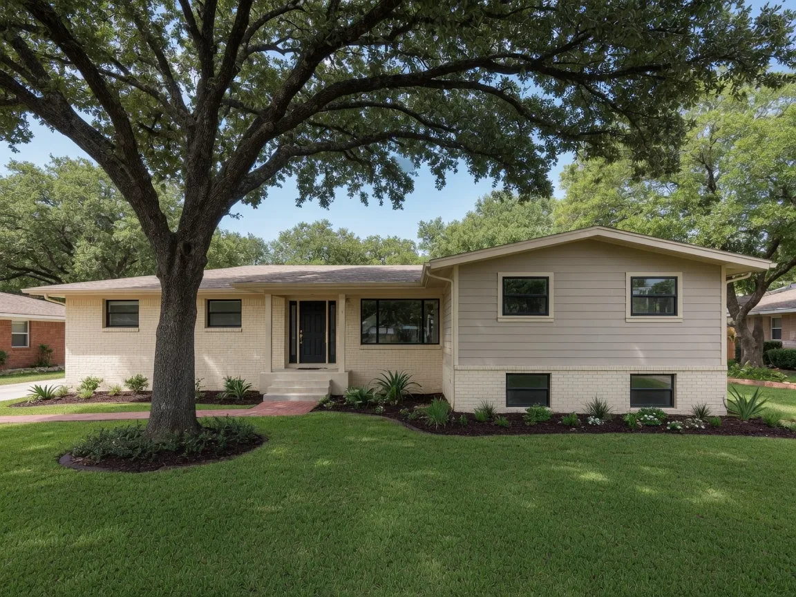 A renovated and expanded older Hollywood Park ranch home with new windows among mature trees