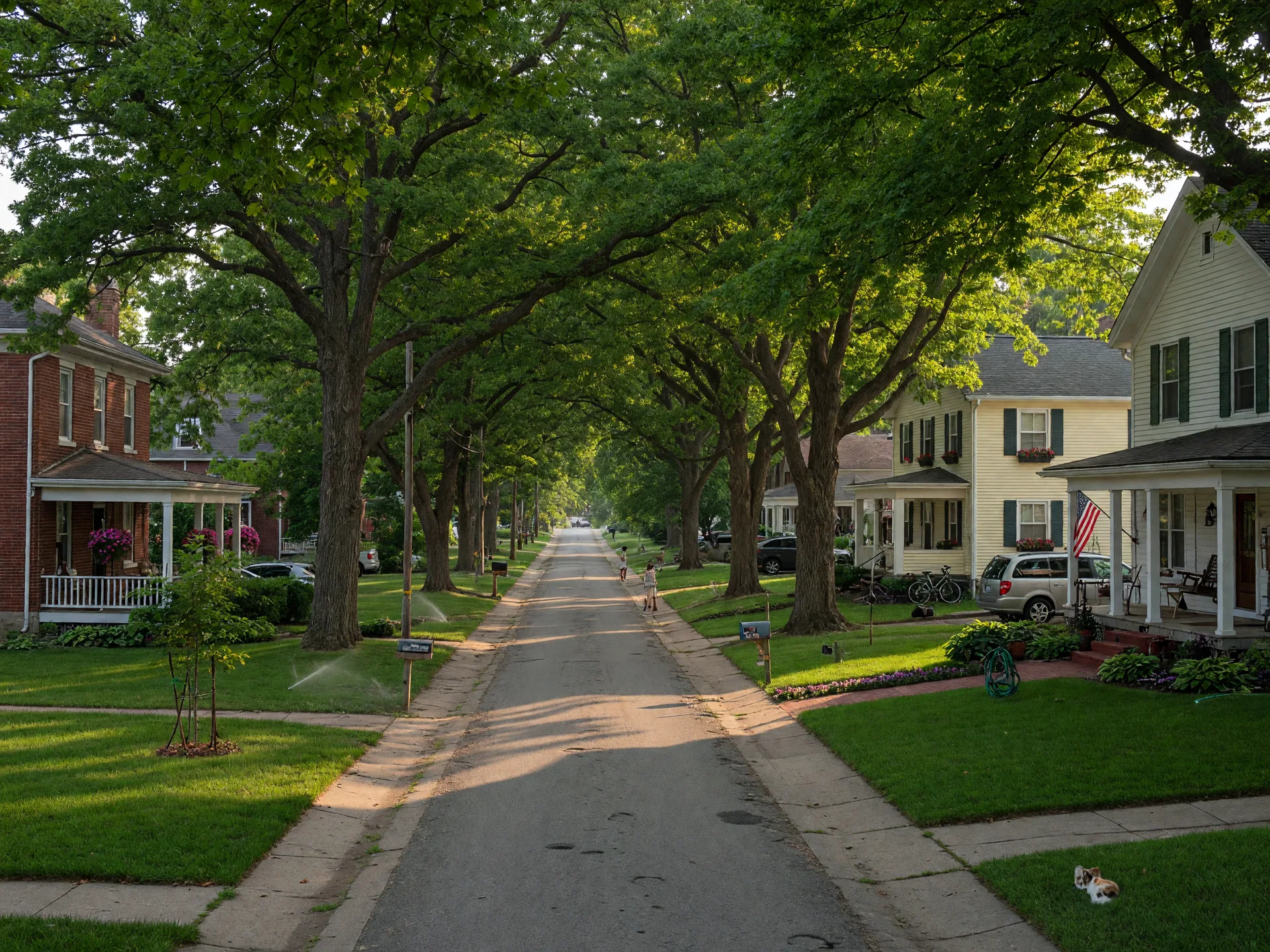 A peaceful tree-lined residential street in Independence with mature trees and well-maintained homes