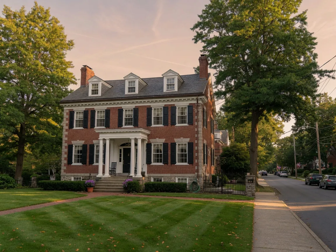 Classic Colonial home in Doylestown with brick facade and black shutters