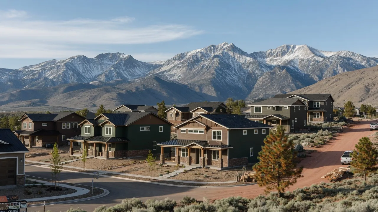 Mountain-modern and craftsman new construction homes in the Spanish Springs/Reno area with Sierra Nevada mountain range in the background