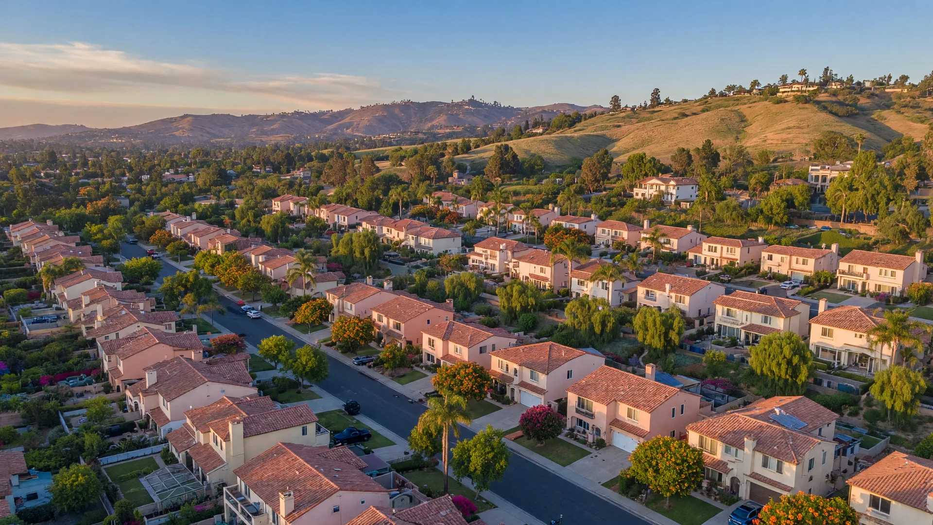 Aerial view of a Southern California neighborhood