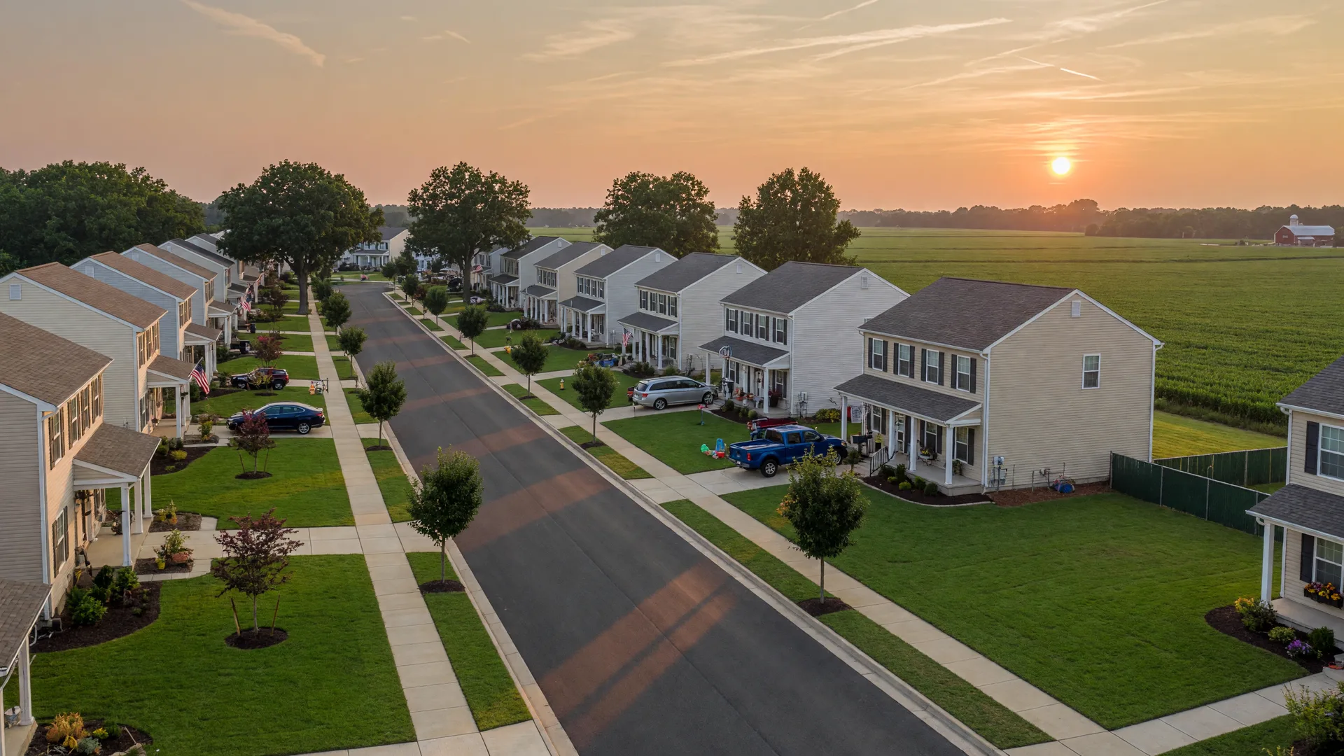 New homes and open farmland in Woolwich Township, New Jersey