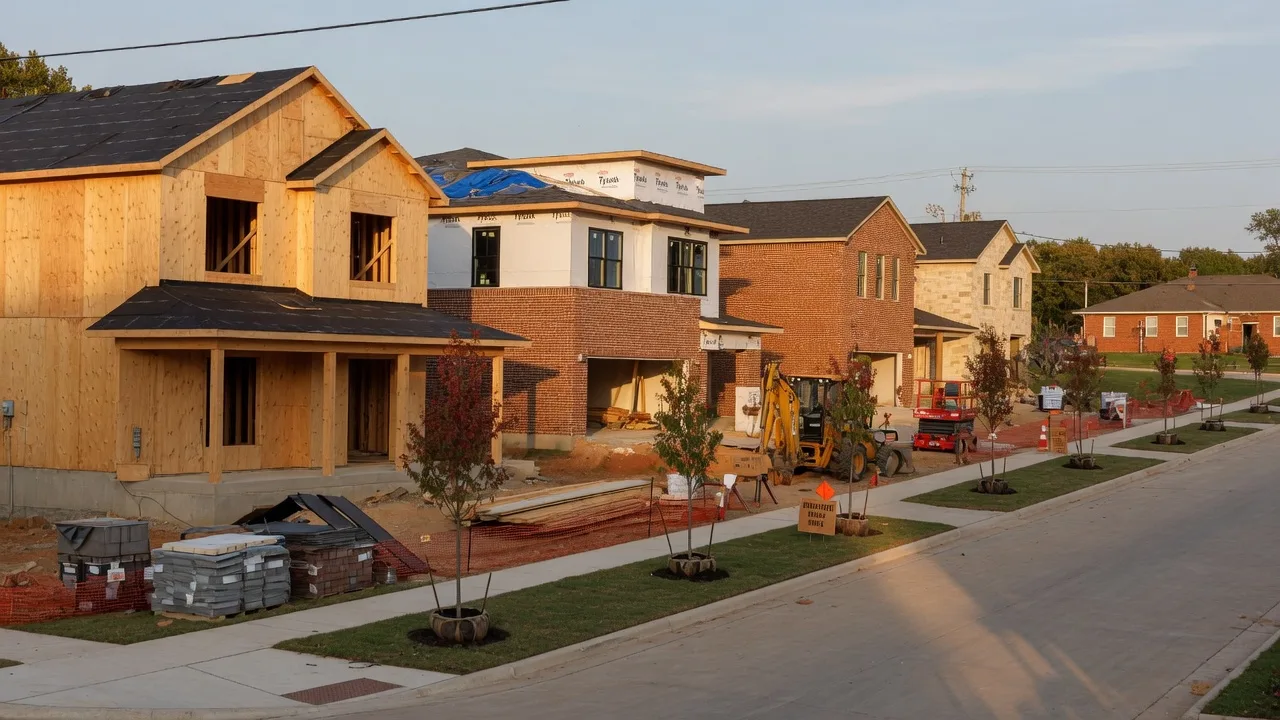 New single-family homes under construction in a North Tulsa neighborhood on a sunny September day