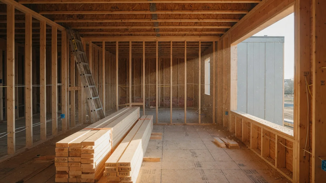 Bright interior of a new home build with sunlight pouring through a bare window frame
