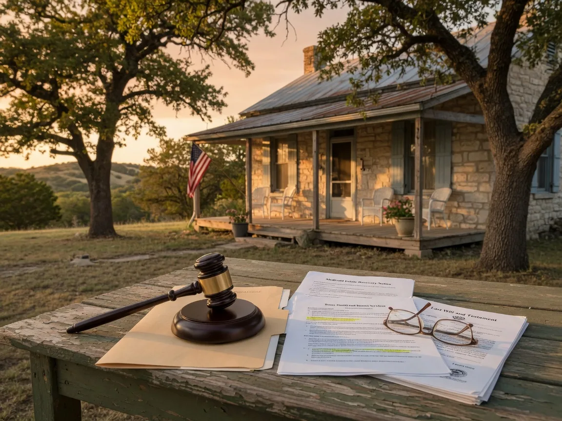 Family home with legal documents on a porch table, representing the intersection of estate planning and Medicaid estate recovery