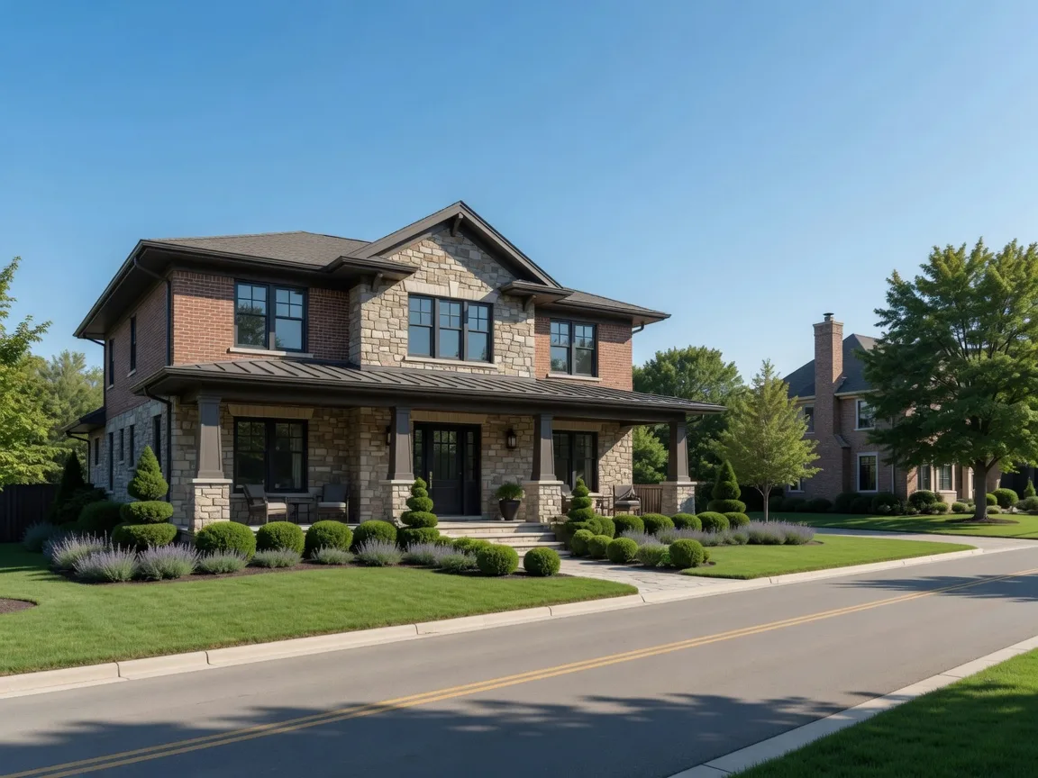 Modern home for sale on a manicured street in Troy, Michigan
