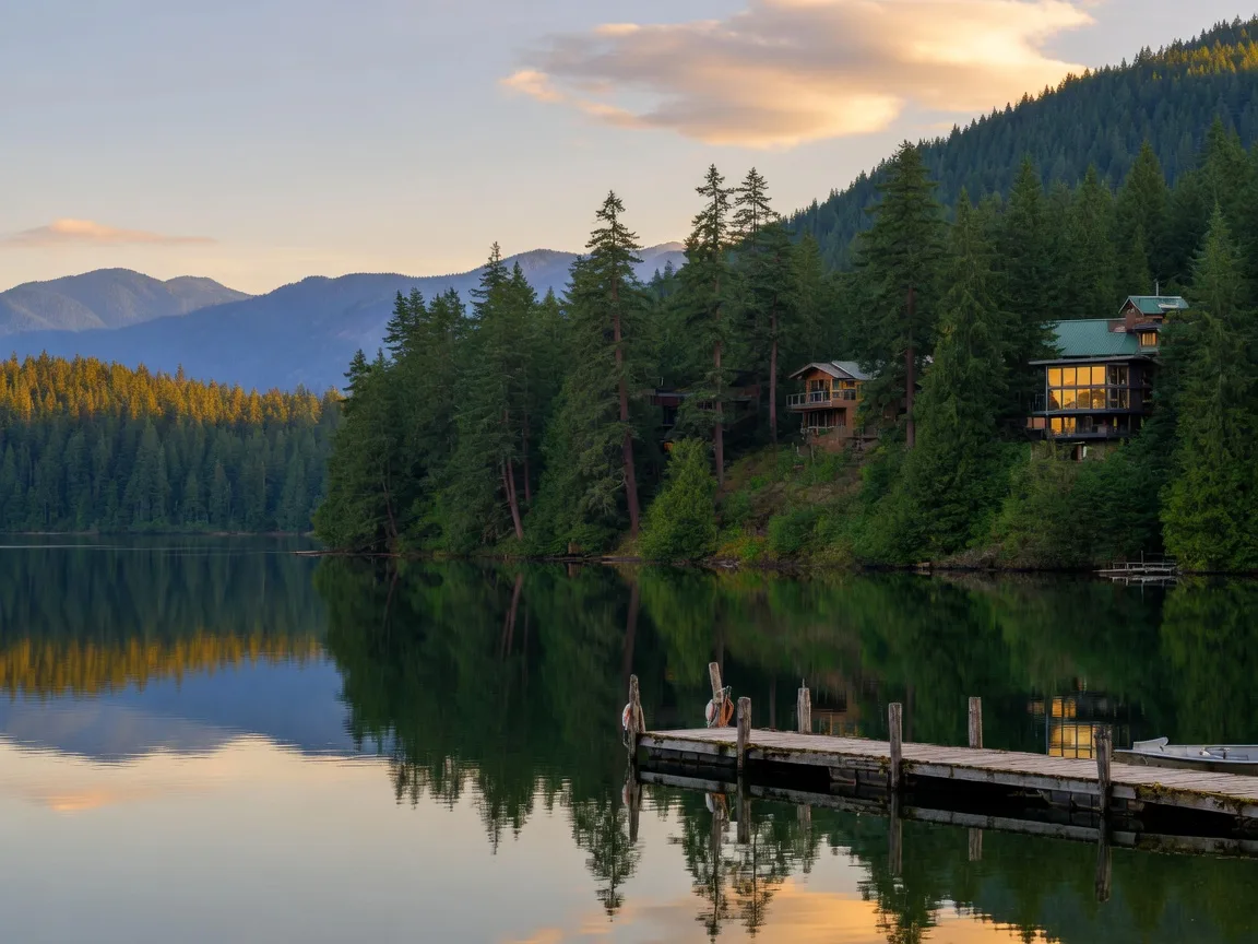 Lake and evergreen forest near Maple Valley, Washington