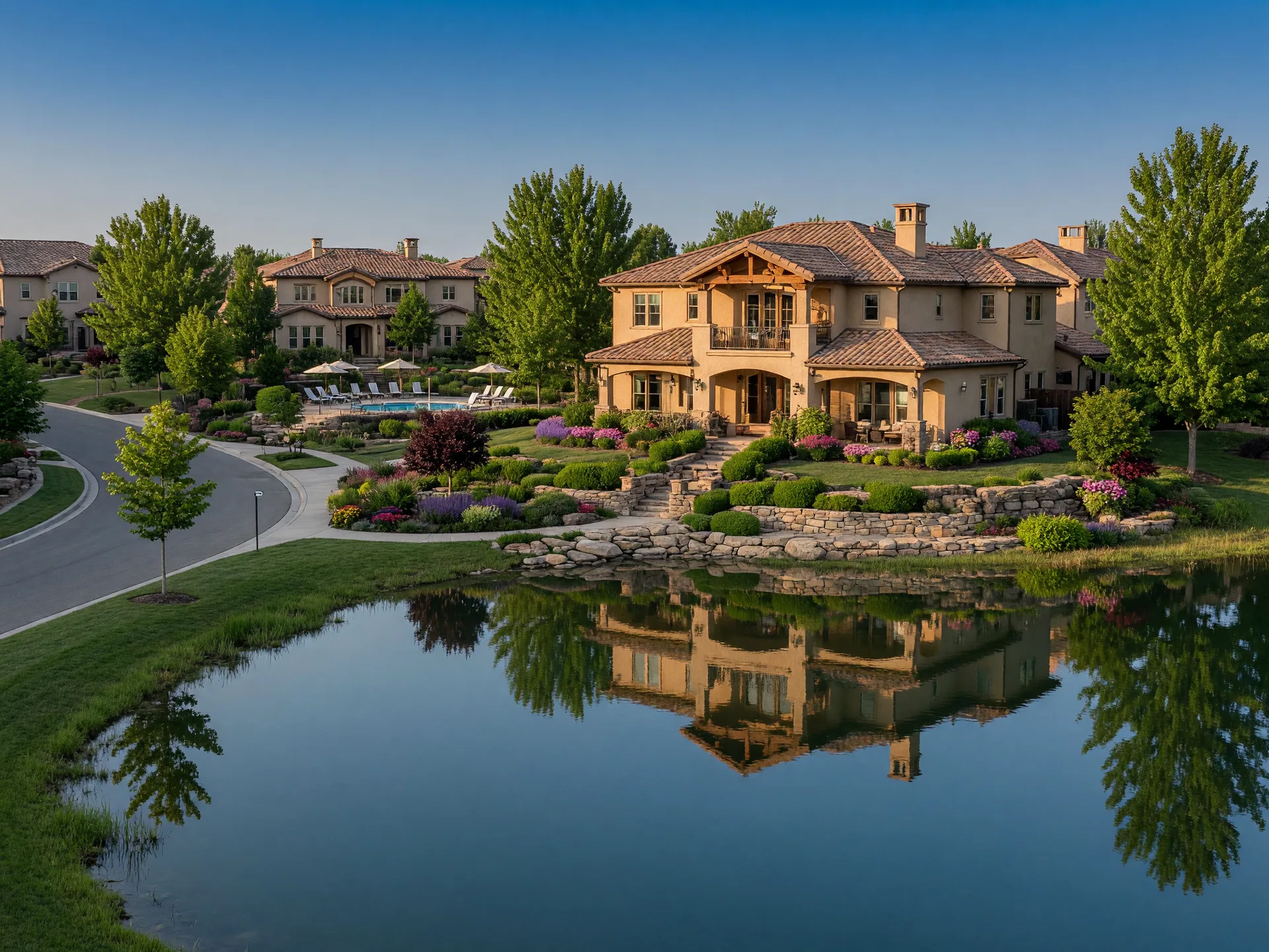 Homes around a lake inthe Tuscany community in Meridian