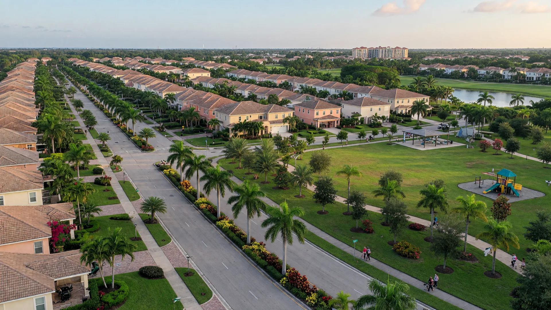A scenic view of Pembroke Pines, Florida showing master-planned communities with lush landscaping and wide boulevards